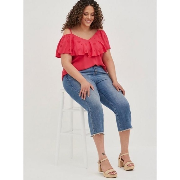 Torrid Challis Embroidered Cold Shoulder Top Size OX - Picture 8 of 8